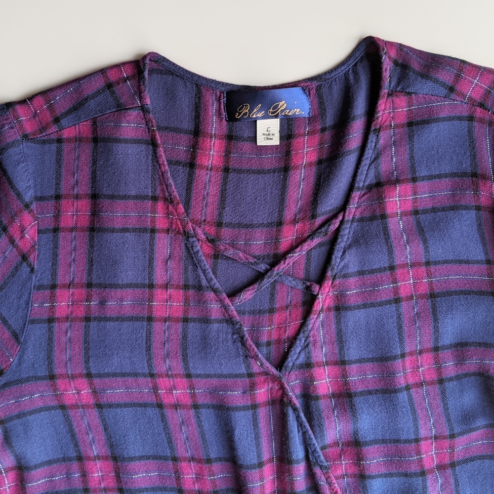 Blue Rain Plaid Wrap Style Top